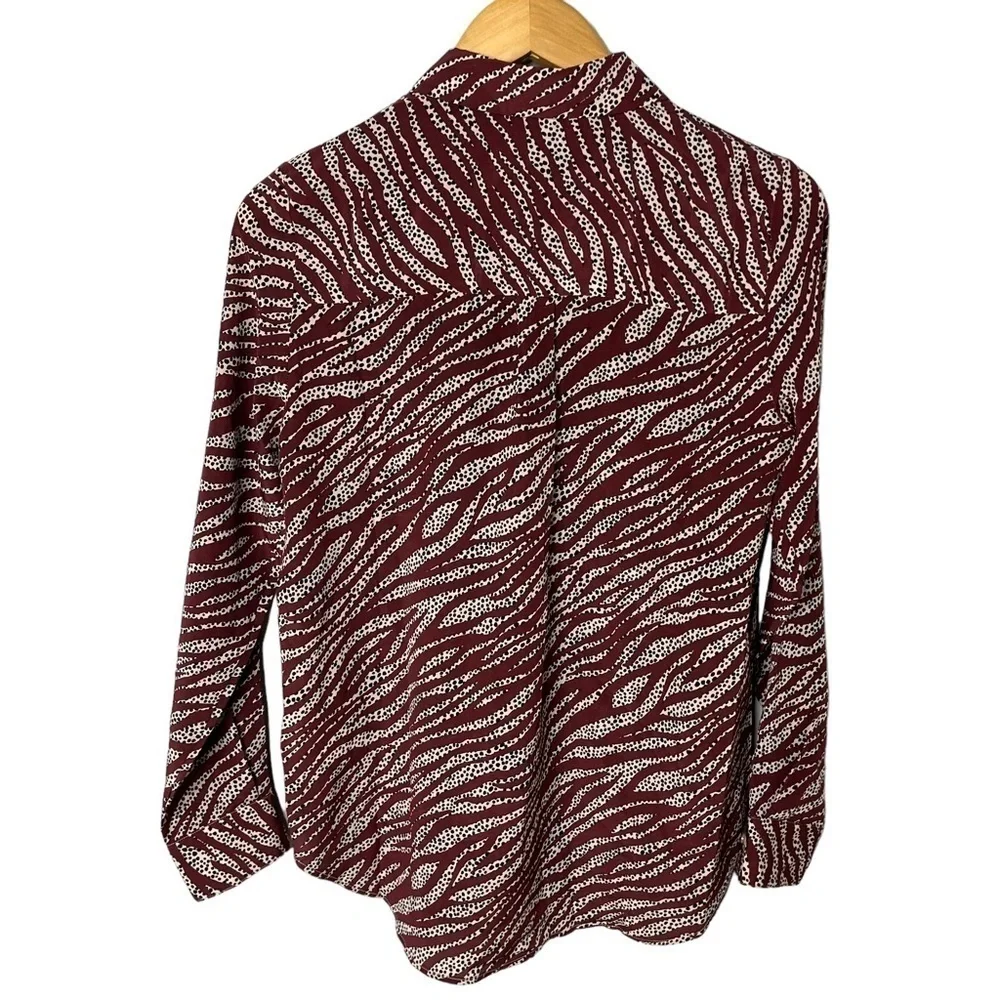 Boden Silk Zebra Stripe Blouse Burgundy Size 6 Button Front Relaxed Fit W0323